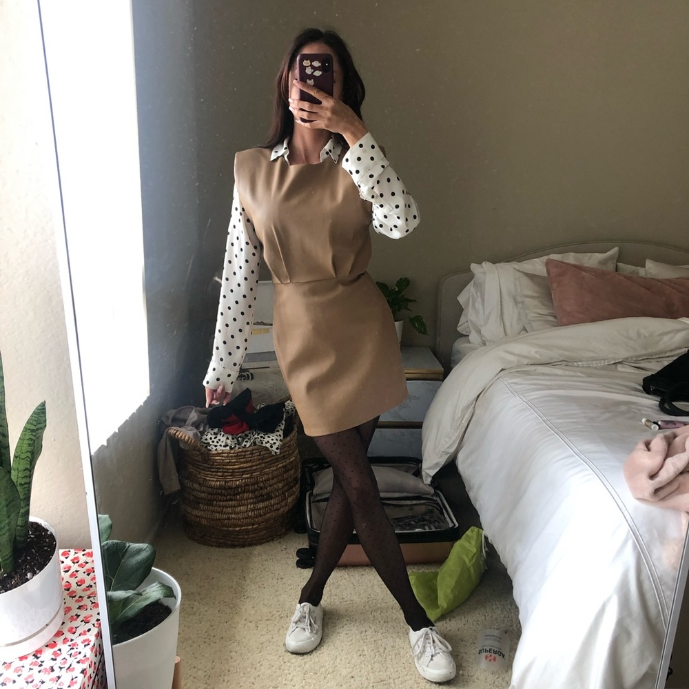Zara Tan Beige Faux Leather Dress